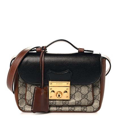 Gucci GG Supreme Monogram New Sakai Lux Calfskin Mini Padlock Flap Pocket Shoulder Bag Beige Ebony Black Cuir 1 of 11