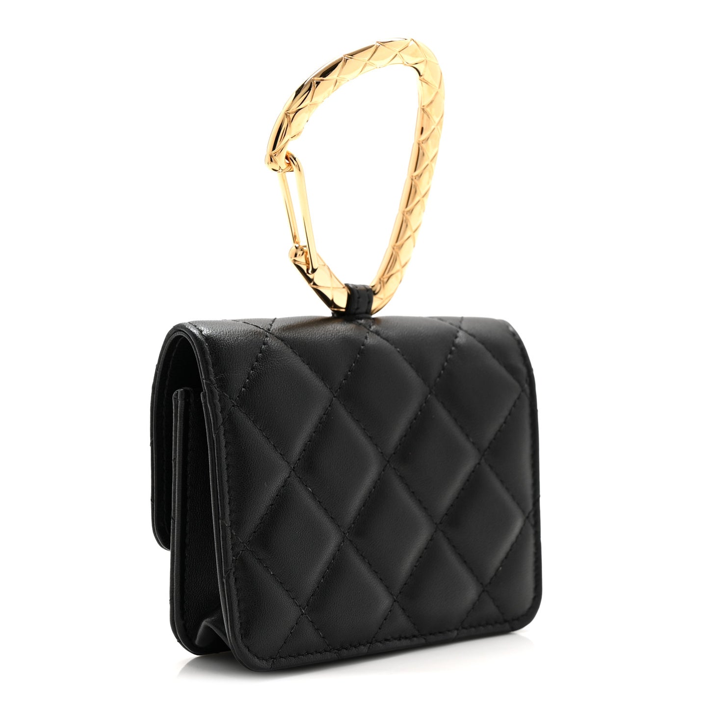 Lambskin Quilted CC Hook Card Holder Black