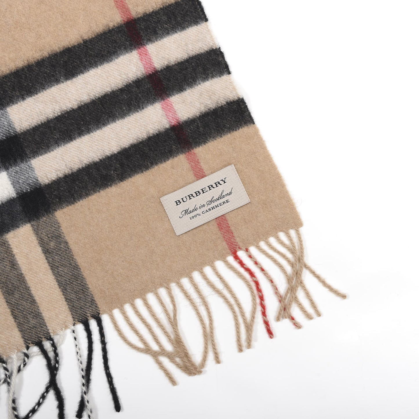 Cashmere Giant Check Fringe Scarf Camel