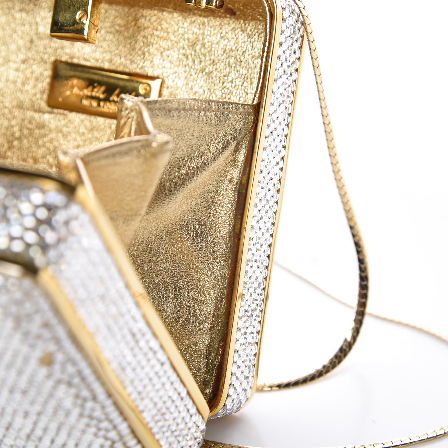 Judith Leiber Swarovski Crystal Minaudière Clutch Silver Gold 10 of 16
