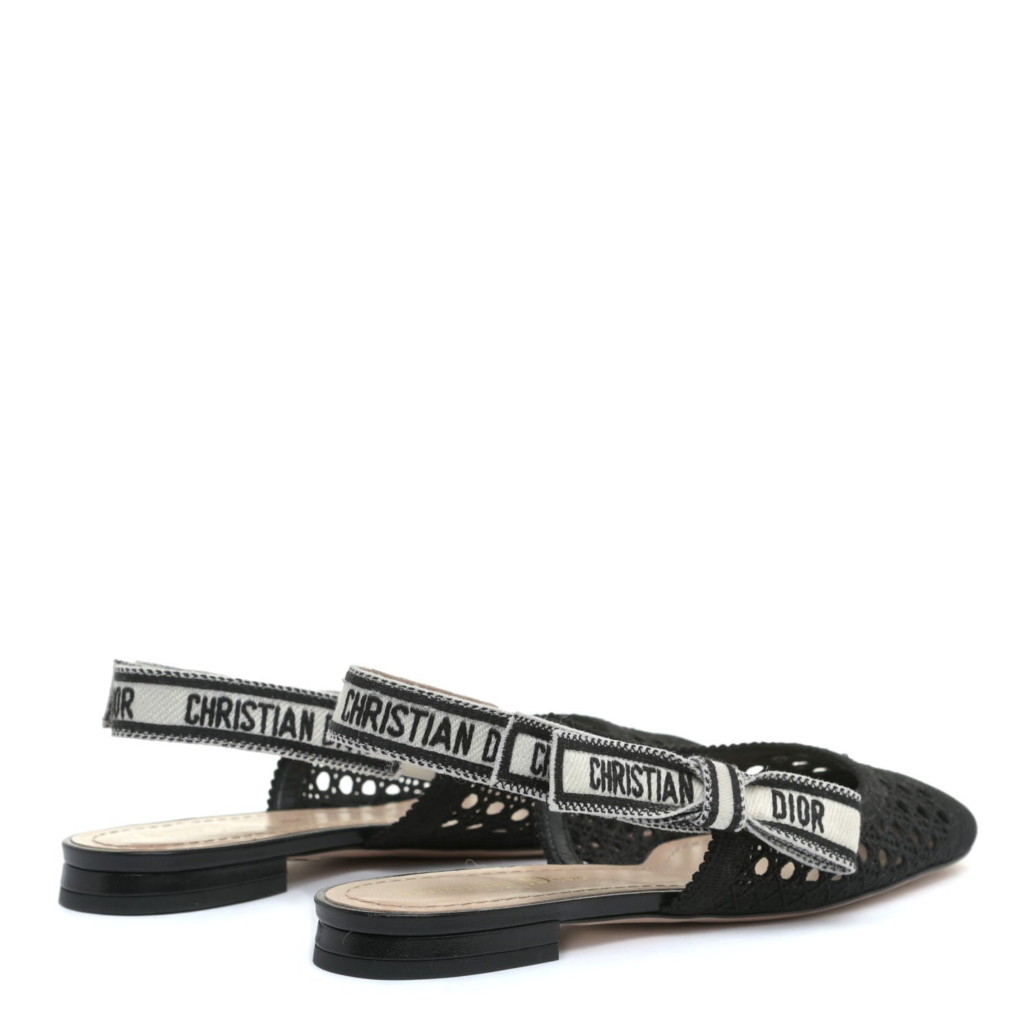 Christian Dior Cotton Lambskin Mesh Cannage Dior & Moi Slingback Ballet Flats 35 Black 3 of 8