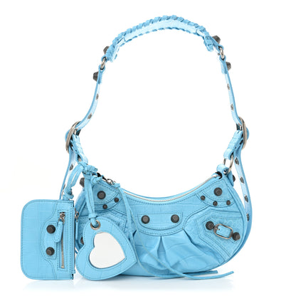Balenciaga Extra Supple Calfskin Crocodile Embossed Le Cagole Shoulder Bag XS Sky Blue 3 of 11