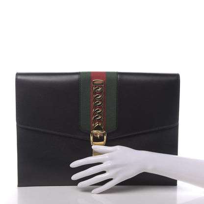 Gucci Calfskin Maxi Sylvie Clutch Black 2 of 19