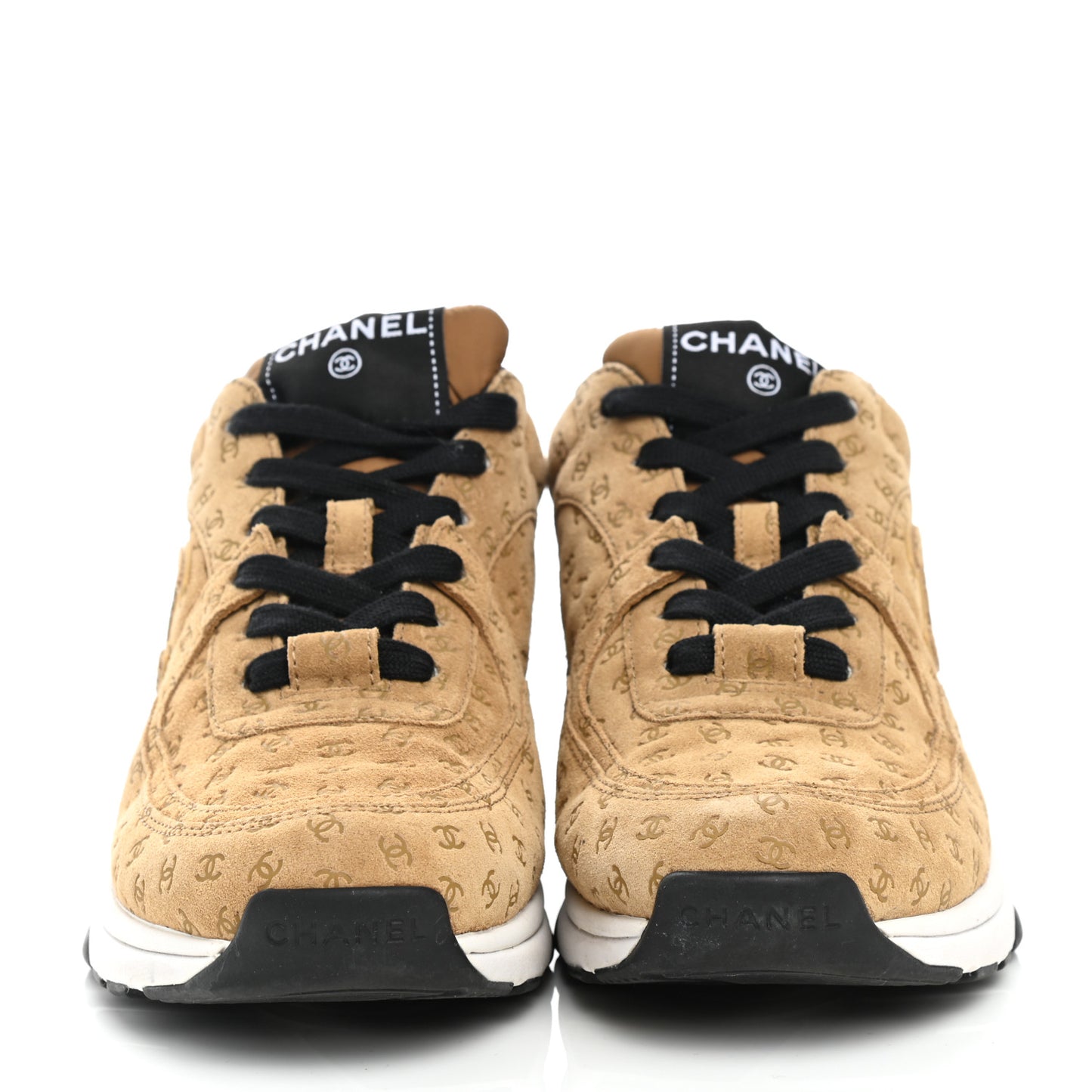 Nylon Suede Calfskin Printed CC Sneakers 37.5 Beige