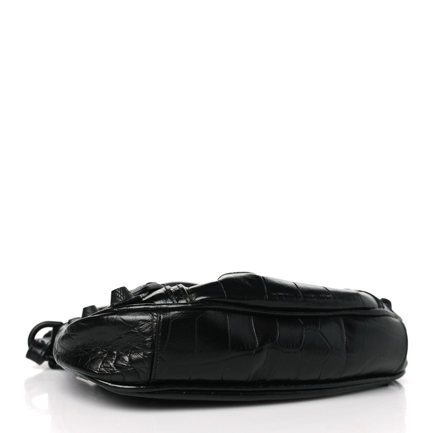 Extra Supple Calfskin Crystal Crocodile Embossed Le Cagole Mini Purse With Chain Black