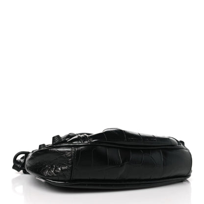 Balenciaga Extra Supple Calfskin Crystal Crocodile Embossed Le Cagole Mini Purse With Chain Black 4 of 11