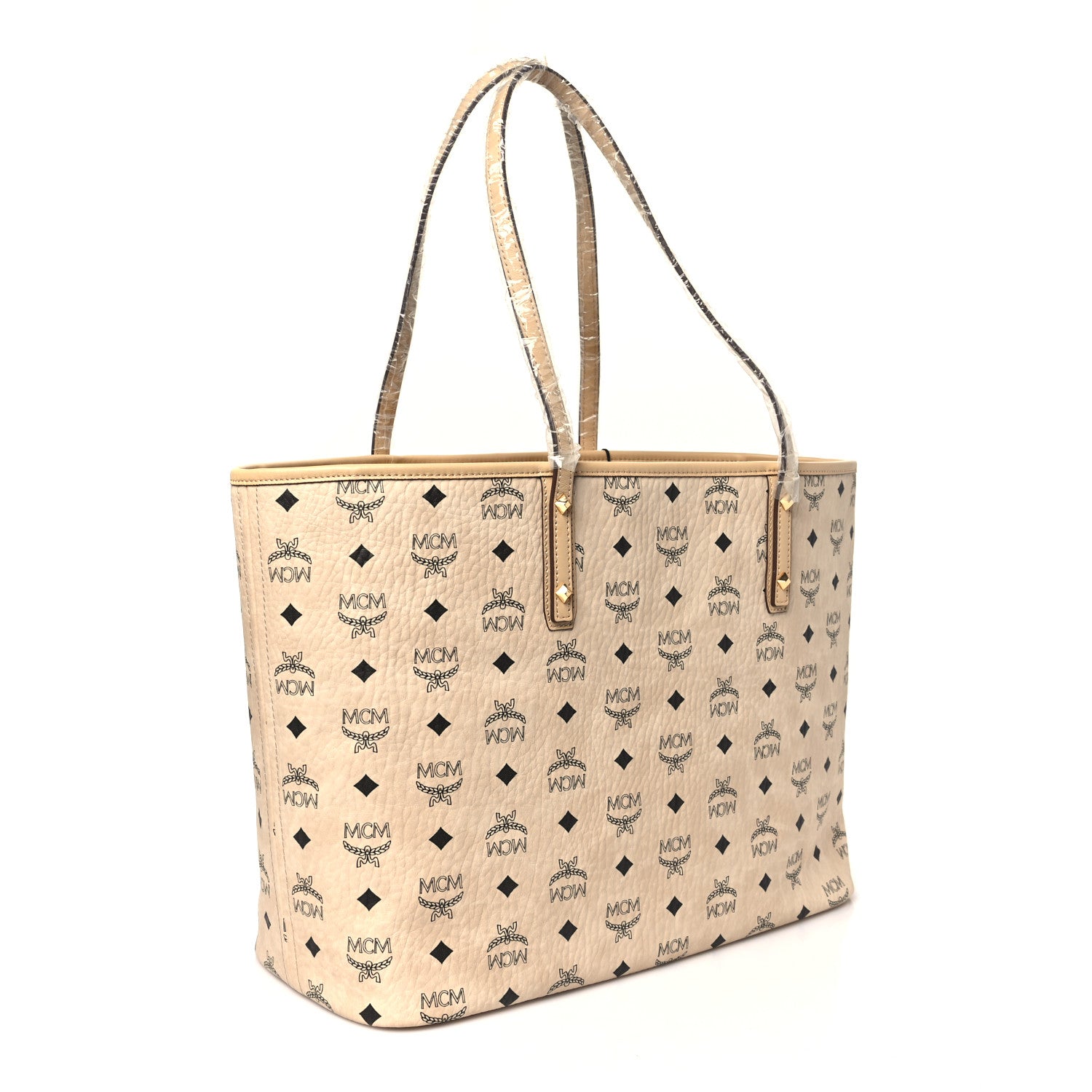 MCM Visetos Medium Anya Top Zip Shopper Tote Beige 4 of 13