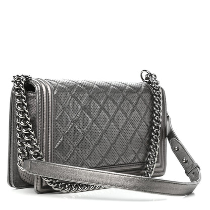 Chanel Metallic Lambskin Perforated New Medium Boy Flap Dark Silver 3 of 9