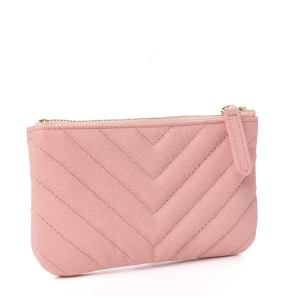 Chanel Flat Caviar Chevron Quilted Small Cosmetic Case Pink 2 of 7