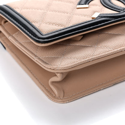 Chanel Caviar Quilted CC Filigree Wallet On Chain WOC Beige Black 9 of 12