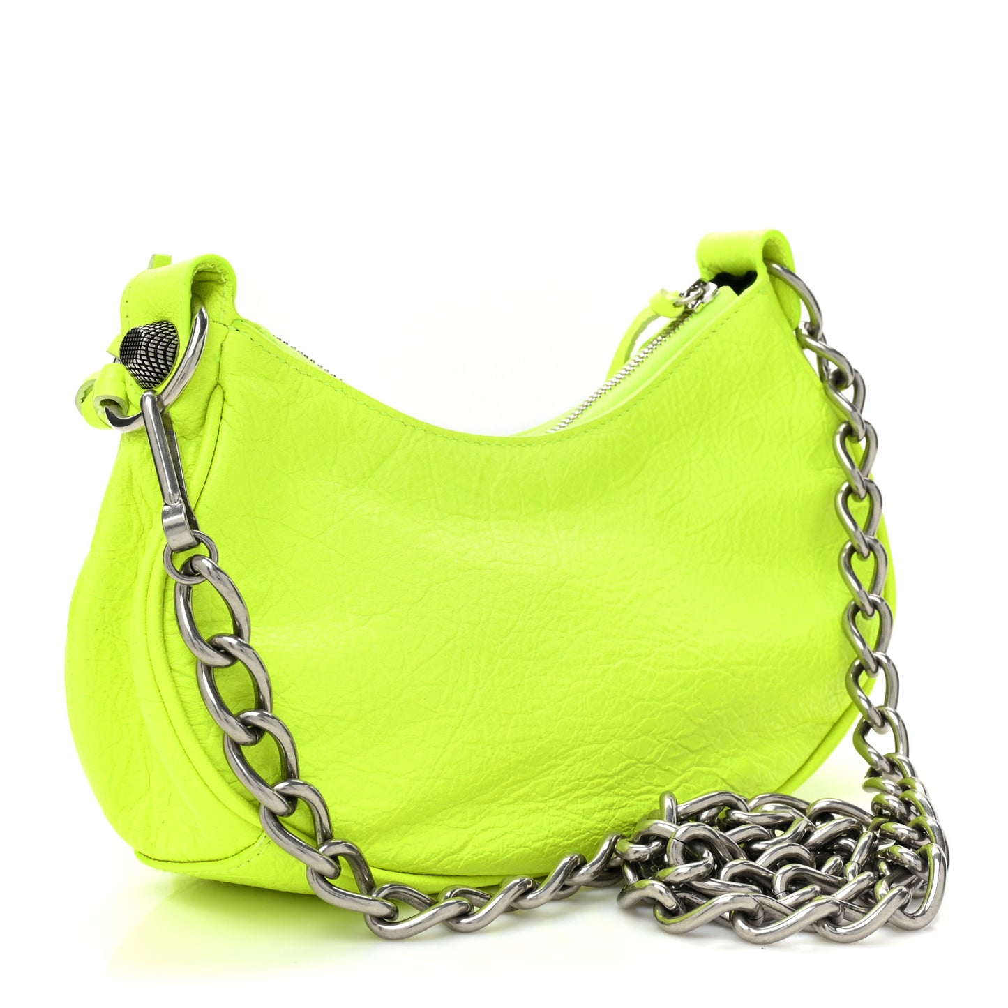 Agneau Arena Le Cagole Chain Shoulder Bag XS Fluo Yellow