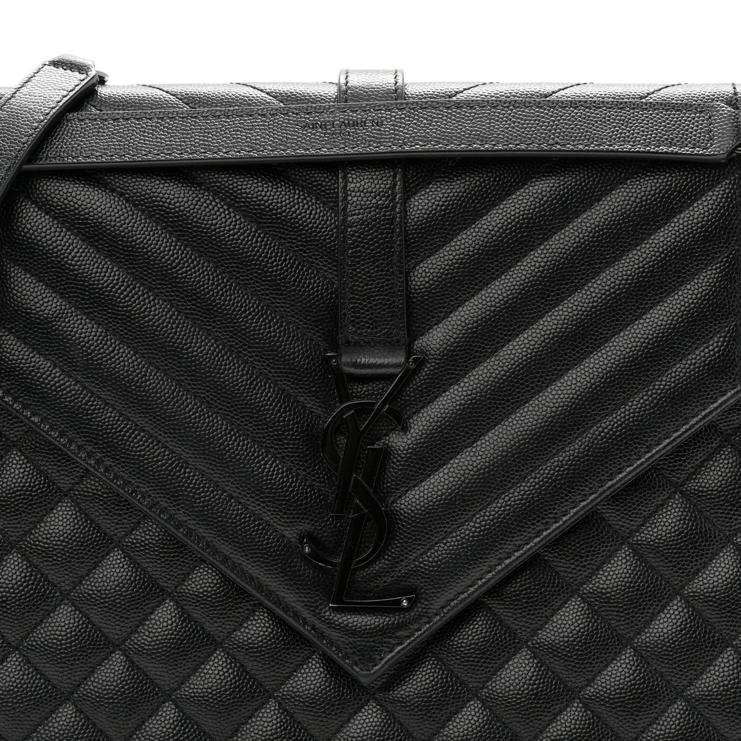 Grain De Poudre Textured Mixed Matelasse Large Triquilt Monogram Monochrome Satchel Black