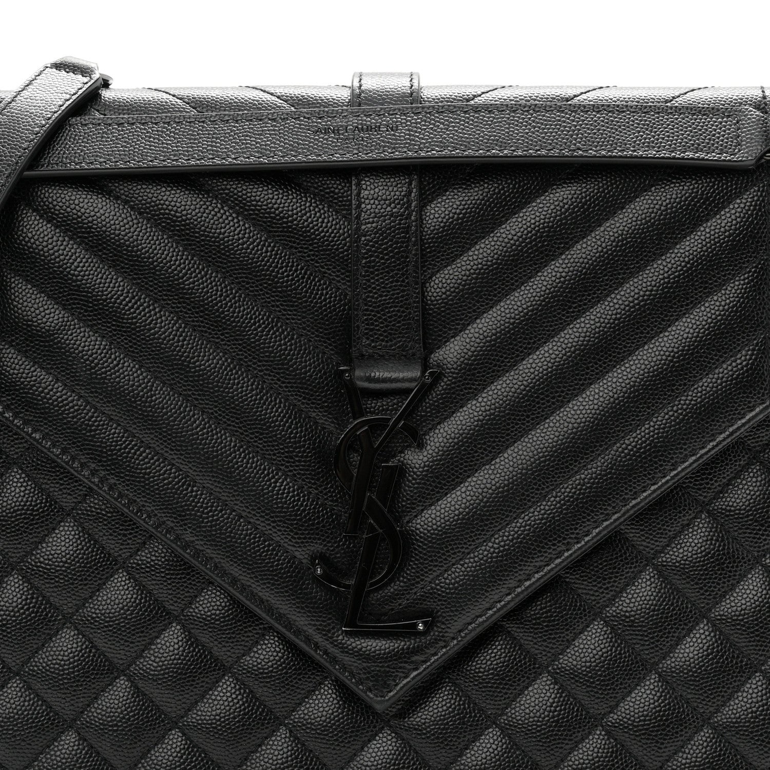 Saint Laurent Grain De Poudre Textured Mixed Matelasse Large Triquilt Monogram Monochrome Satchel Black 8 of 10