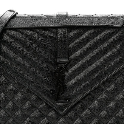 Saint Laurent Grain De Poudre Textured Mixed Matelasse Large Triquilt Monogram Monochrome Satchel Black 8 of 10