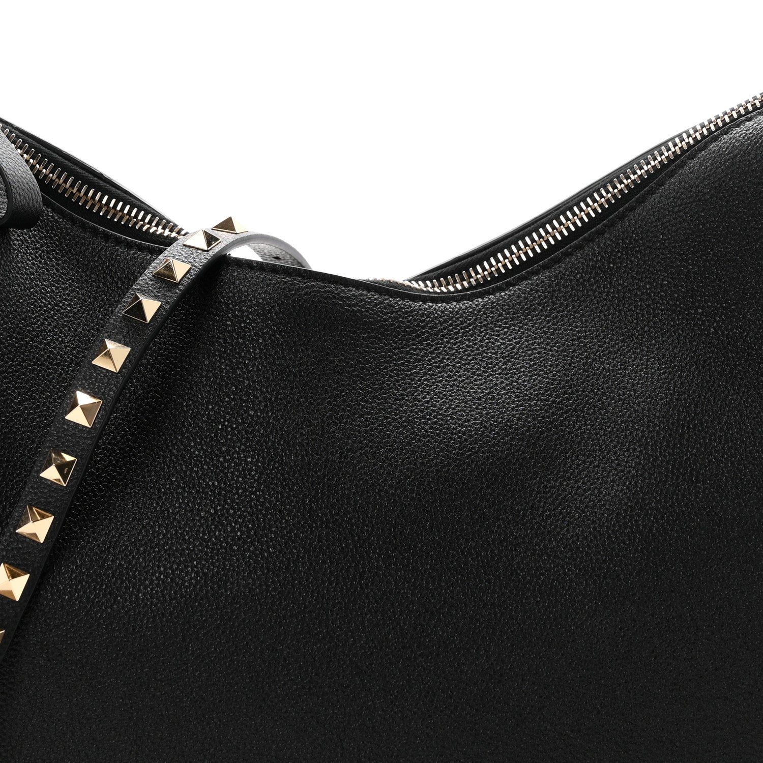 Valentino Garavani Grained Calfskin Rockstud Hobo Bag Black 7 of 10
