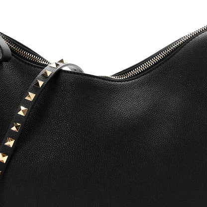 Valentino Garavani Grained Calfskin Rockstud Hobo Bag Black 7 of 10