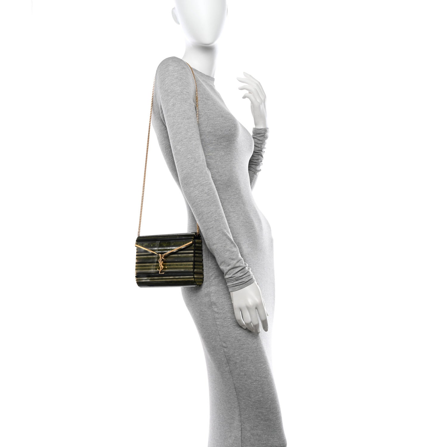 Saint Laurent Plexiglass Monogram Vicky Minaudiere Clutch Green Multicolor 2 of 10