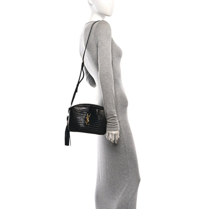 Saint Laurent Patent Calfskin Crocodile Embossed Monogram Lou Camera Bag Black 2 of 11