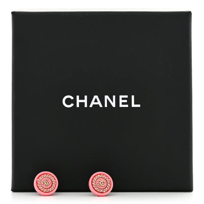 Chanel Resin Crystal Chain CC Round Earrings Gold Pink 6 of 6