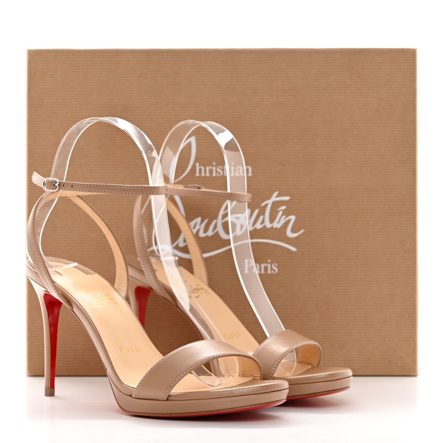 Nappa Loubi Queen 100 Strap Sandals 36.5 Nude