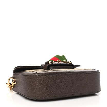 Gucci Monogram Jumbo GG Textured Dollar Calfskin Web Mini Horsebit 1955 Shoulder Bag Camel Ebony New Acero 4 of 10