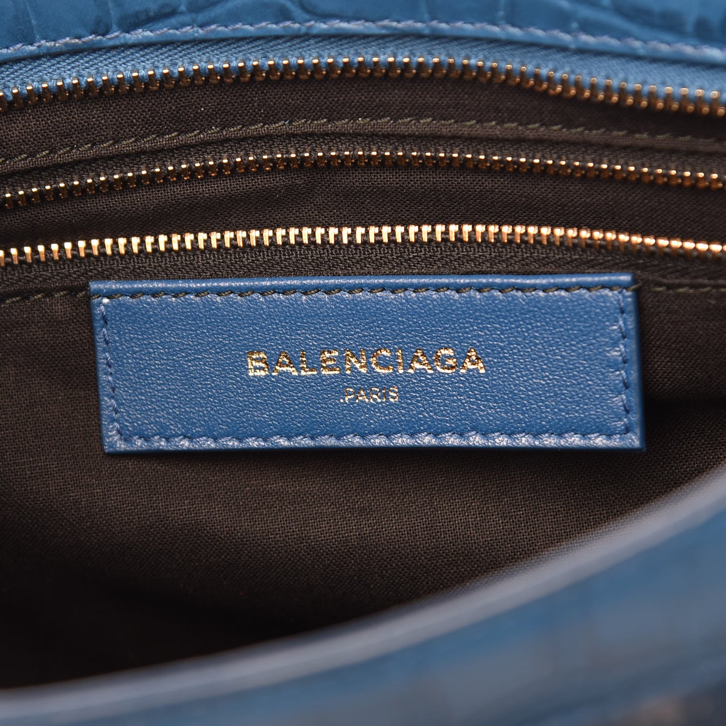 Calfskin Crocodile Embossed Classic Gold Hardware City Bleu Marine