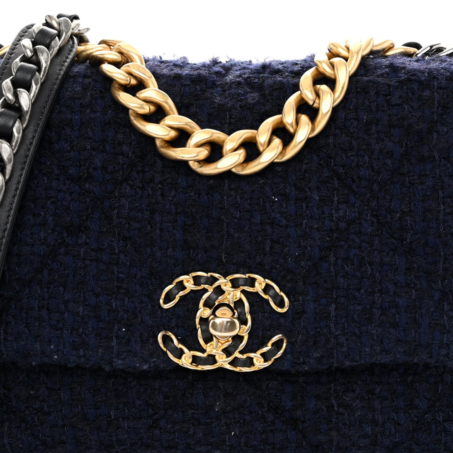 Tweed Quilted Medium Chanel 19 Flap Navy Blue Black
