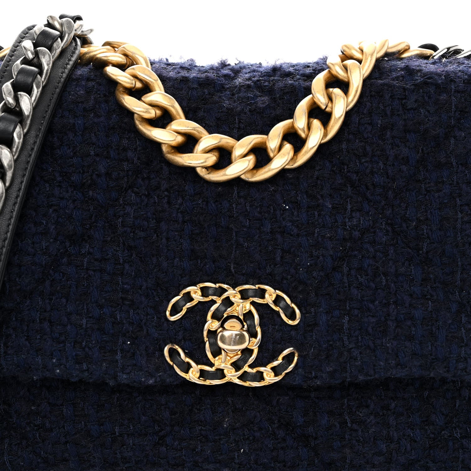 Chanel Tweed Quilted Medium Chanel 19 Flap Navy Blue Black 7 of 9