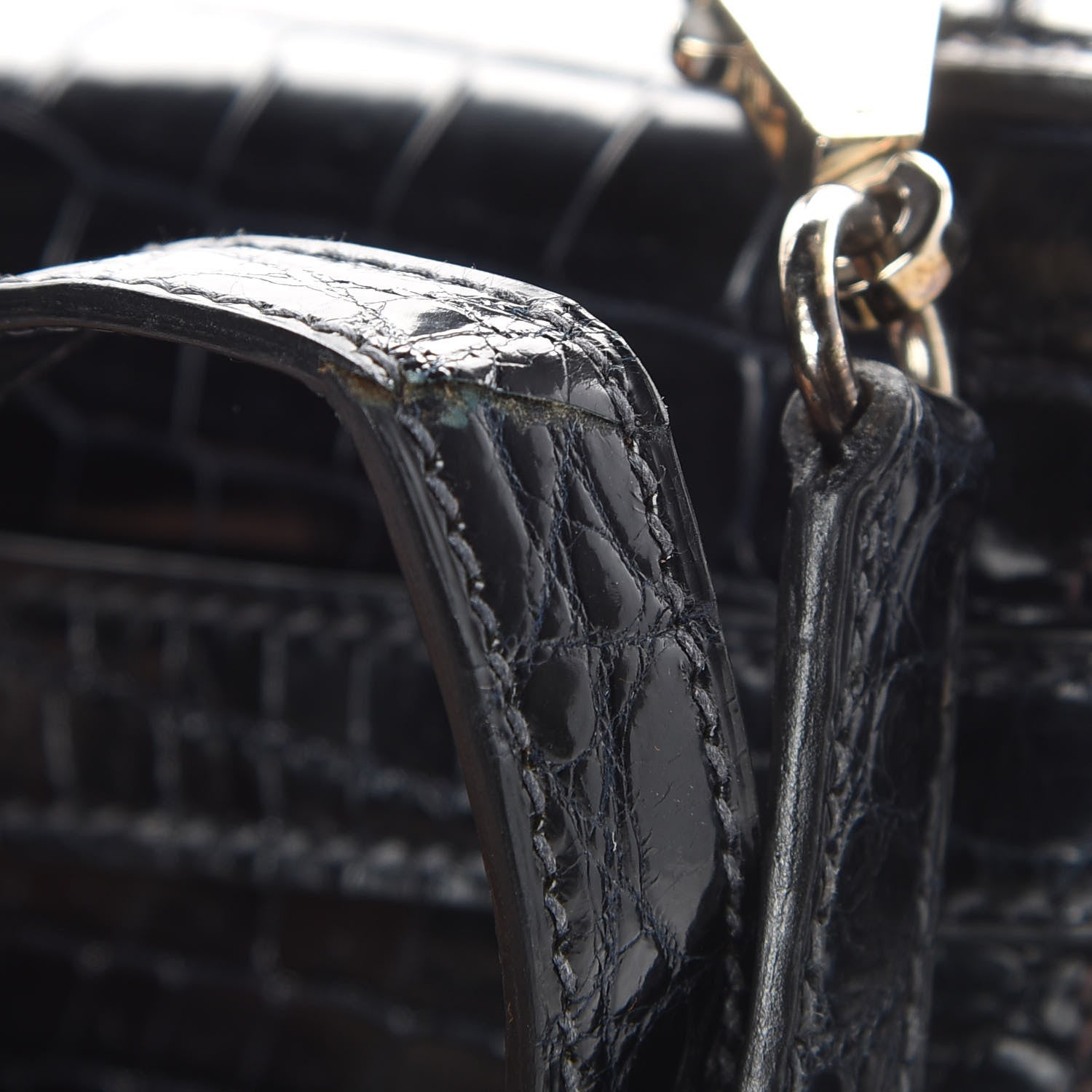 Hermes Shiny Niloticus Crocodile Kelly Sellier 28 Bleu Marine 42 of 42