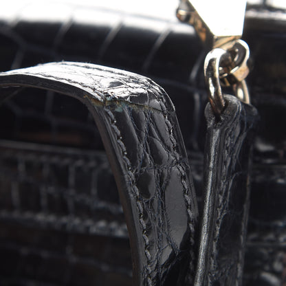 Hermes Shiny Niloticus Crocodile Kelly Sellier 28 Bleu Marine 42 of 42