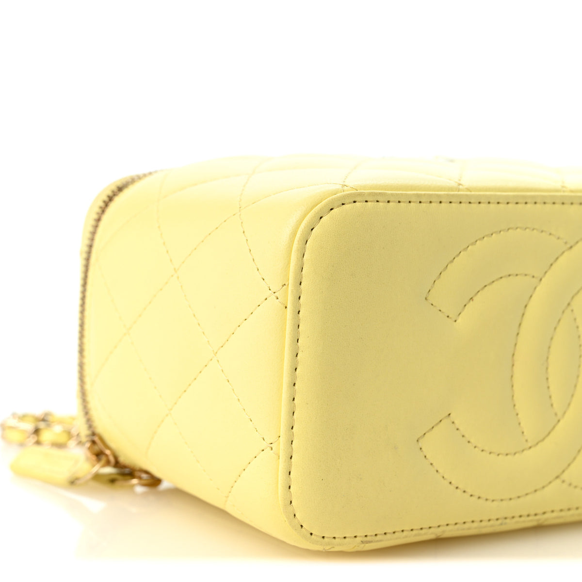 Lambskin Quilted Crystal Small Top Handle Vanity Case With Chain Light Yellow