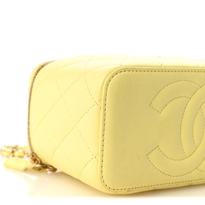 Chanel Lambskin Quilted Crystal Small Top Handle Vanity Case With Chain Light Yellow 9 of 10