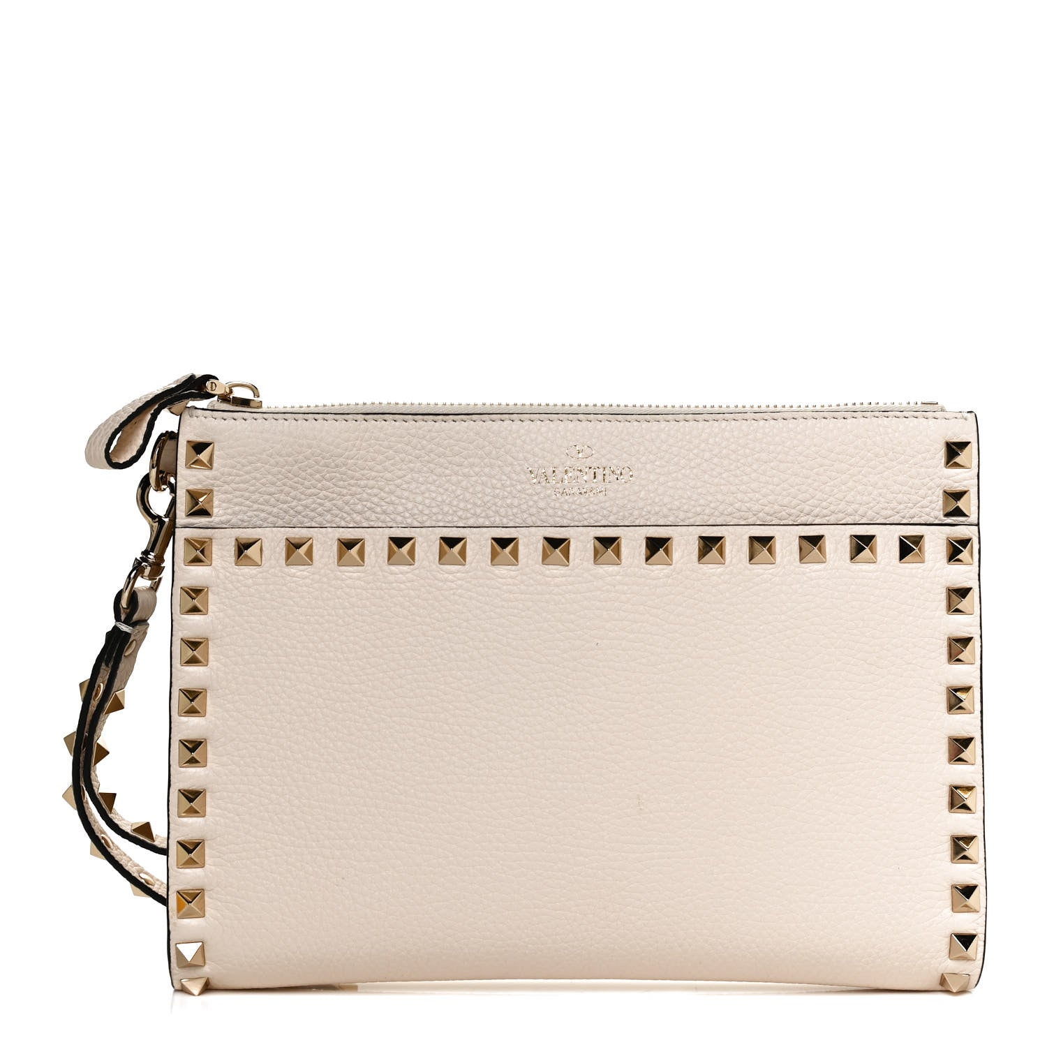 Valentino Garavani Pebbled Calfskin Rockstud Wristlet Clutch White 1 of 11