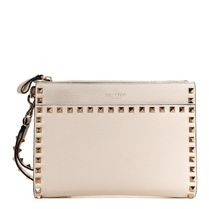 Valentino Garavani Pebbled Calfskin Rockstud Wristlet Clutch White 1 of 11