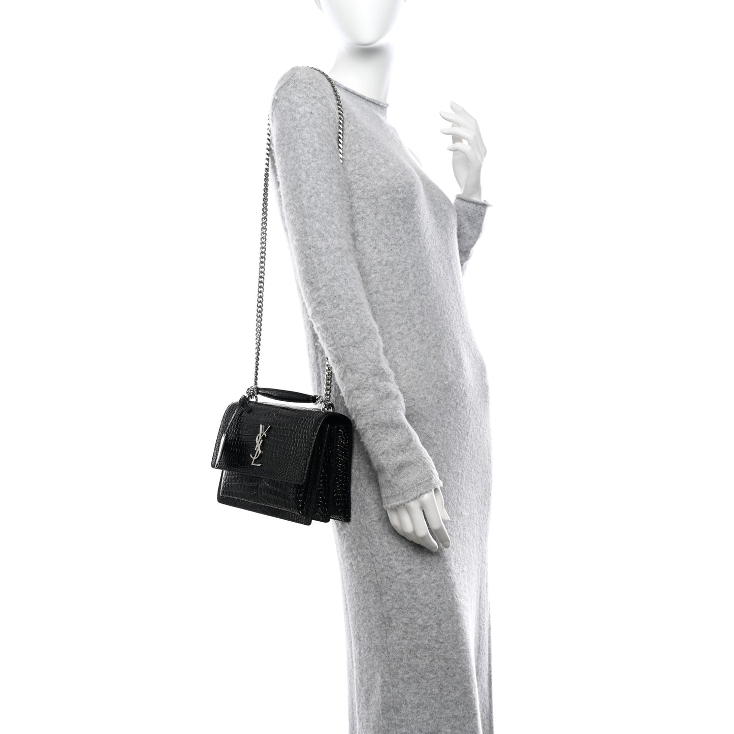 Calfskin Crocodile Embossed Medium Monogram Sunset Black