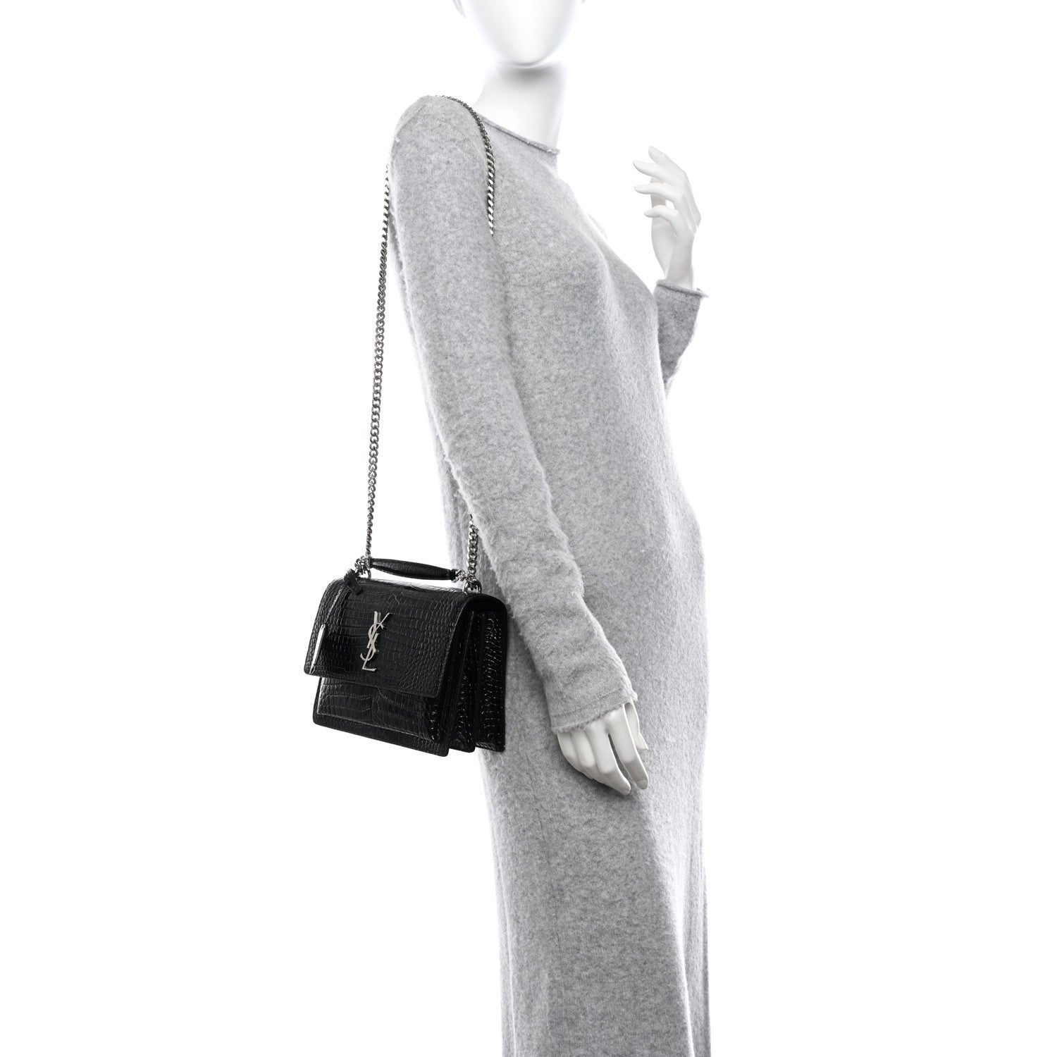 Saint Laurent Calfskin Crocodile Embossed Medium Monogram Sunset Black 2 of 10