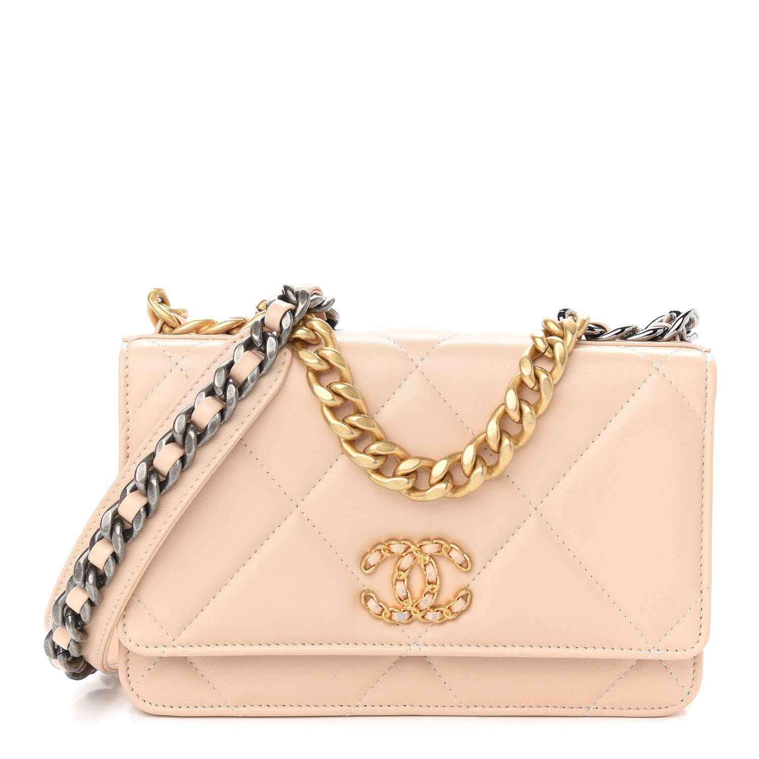 Chanel Lambskin Quilted Chanel 19 Wallet On Chain WOC Beige 1 of 10