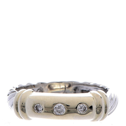 David Yurman Sterling Silver 14K Yellow Gold 3 Diamond Metro Cable Ring 50 5.5 1 of 6
