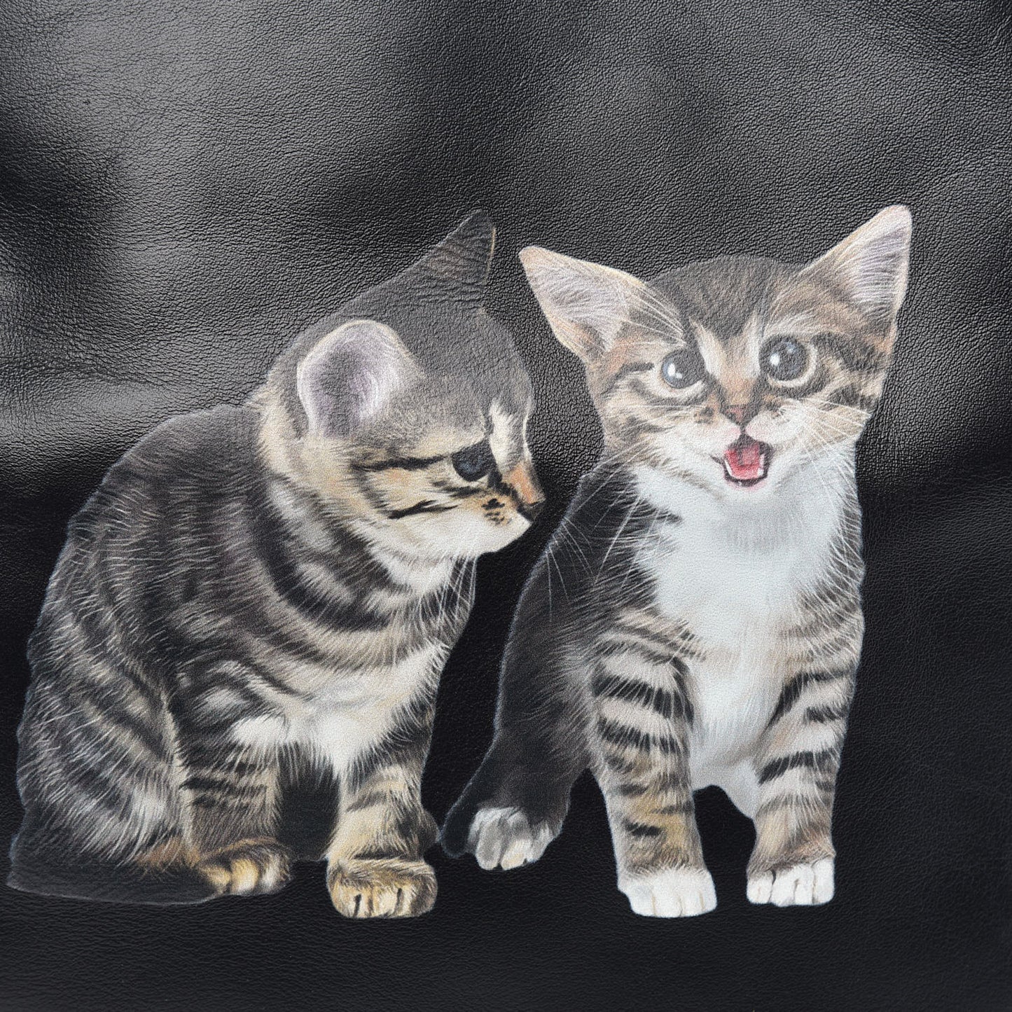 Calfskin Printed Kitten Plastic Bag Shopper S Black