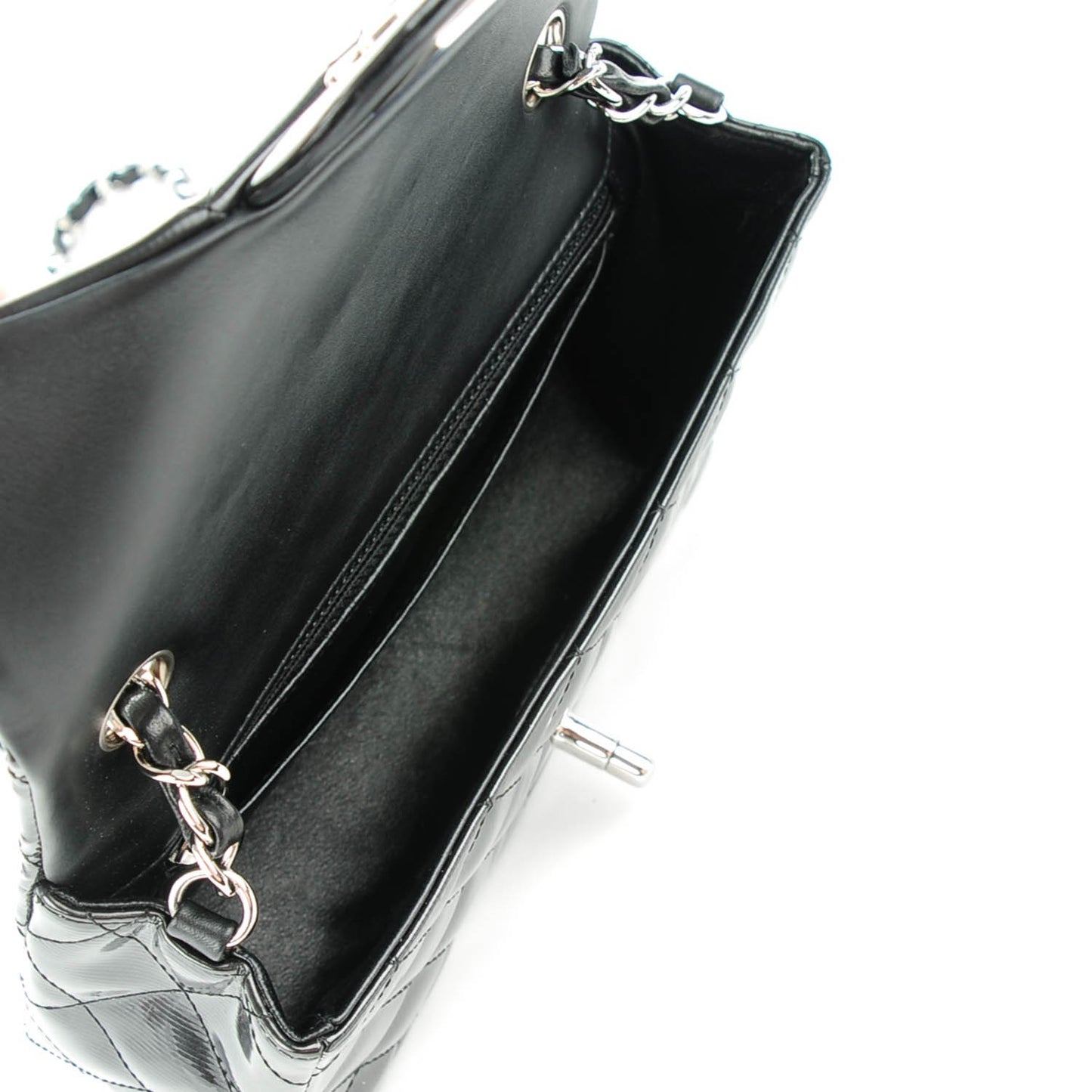 Striated Patent Quilted Mini Rectangular Flap Black