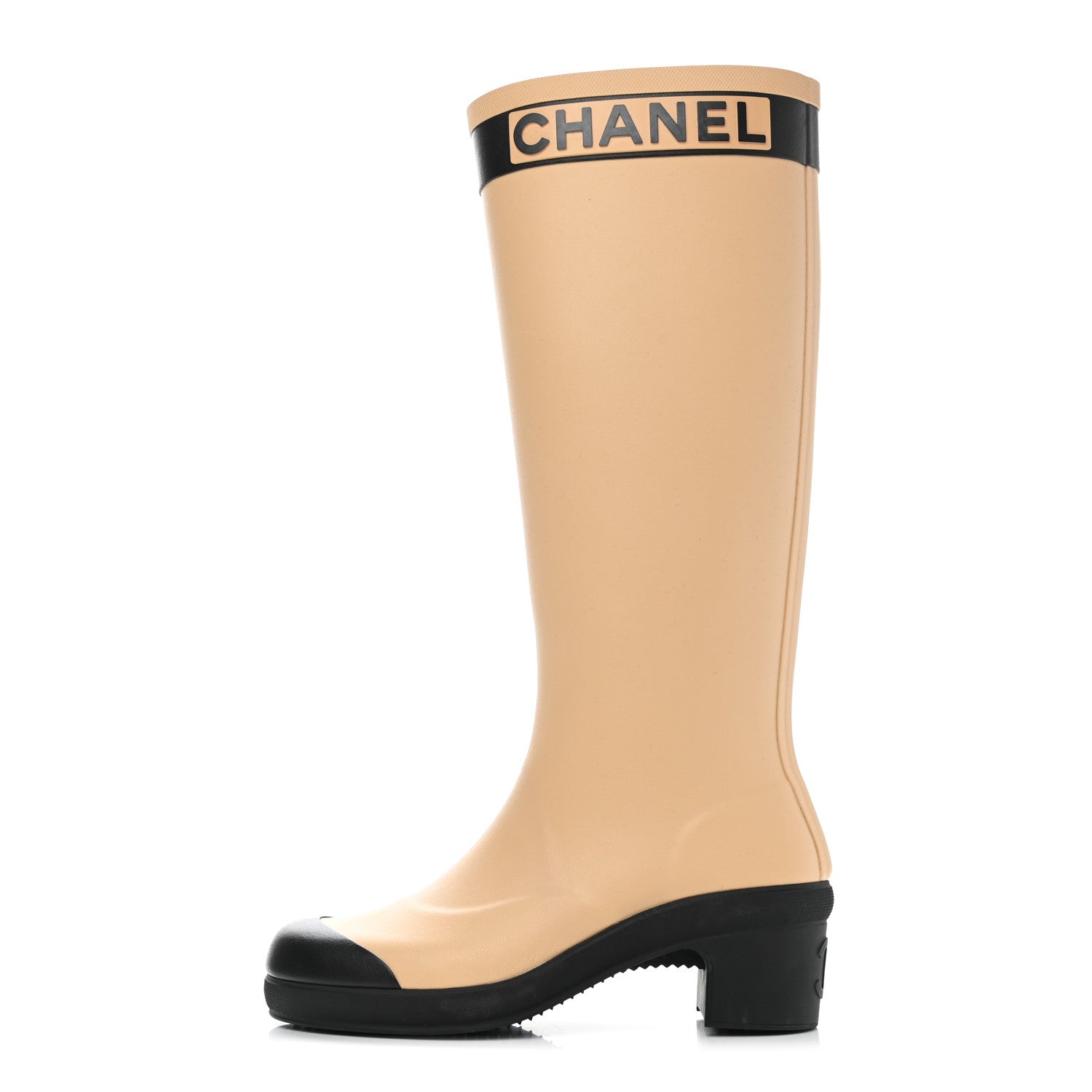 Chanel Rubber Logo Rain Boots 36 Beige 1 of 10