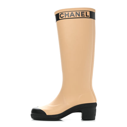 Chanel Rubber Logo Rain Boots 36 Beige 1 of 10