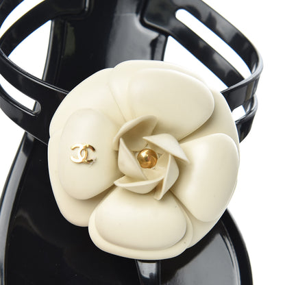 Chanel Jelly Camellia Thong Sandals 40 Black Ivory 12 of 16