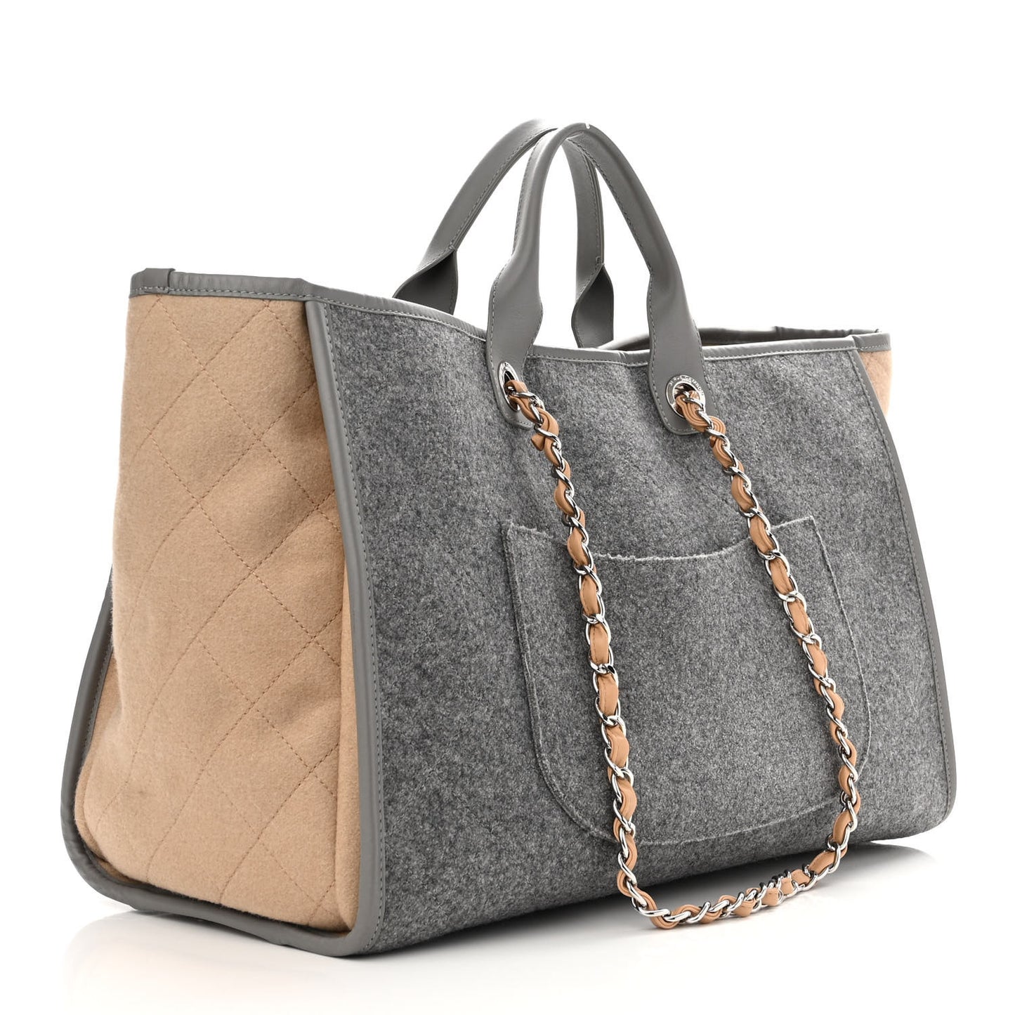 Wool Felt Calfskin Large Deauville Tote Grey Beige