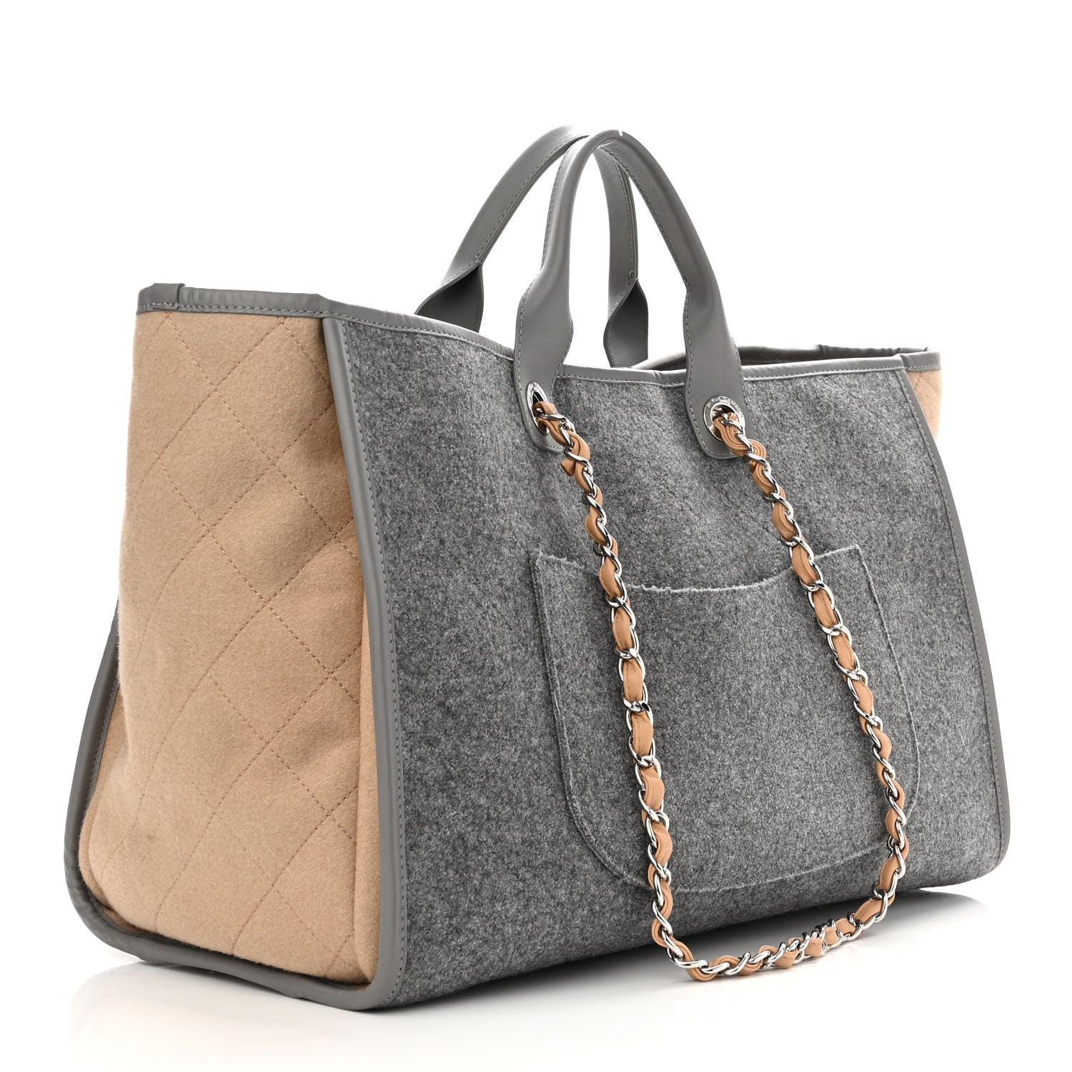 Chanel Wool Felt Calfskin Large Deauville Tote Grey Beige 3 of 14