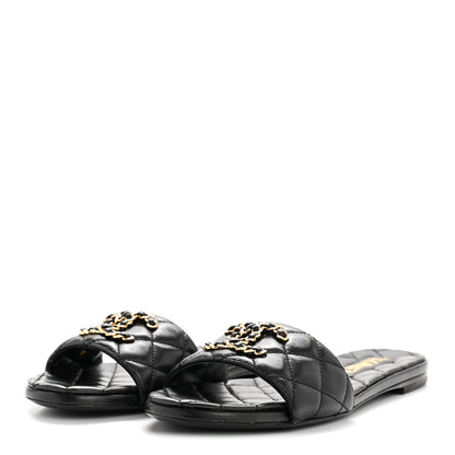 Chanel Shiny Goatskin Quilted CC Mules Sandals 36.5 Black 8 of 20
