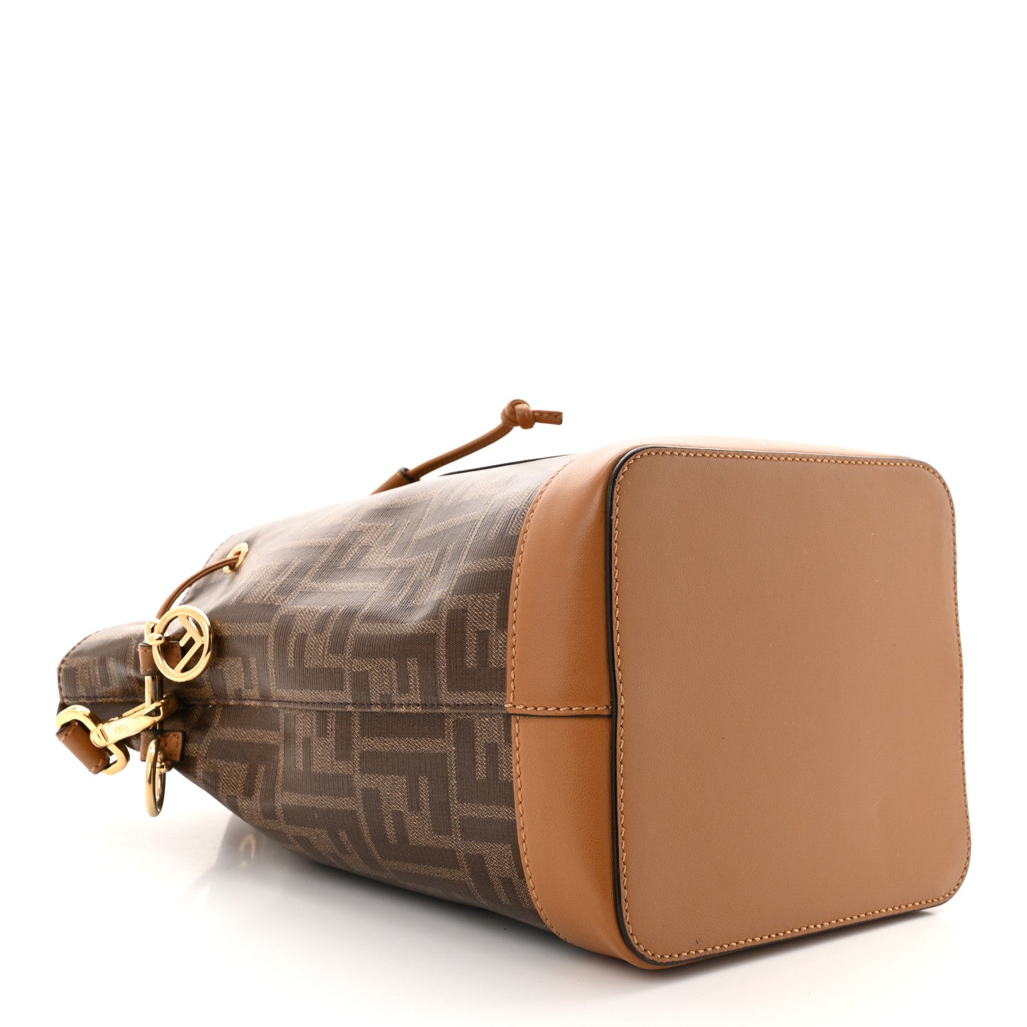 Fendi Glazed Fabric Vitello Grace F is Fendi FF 1974 Stamp Patch Grande Mon Tresor Bucket Bag Mogano Panna Nocciola 4 of 11