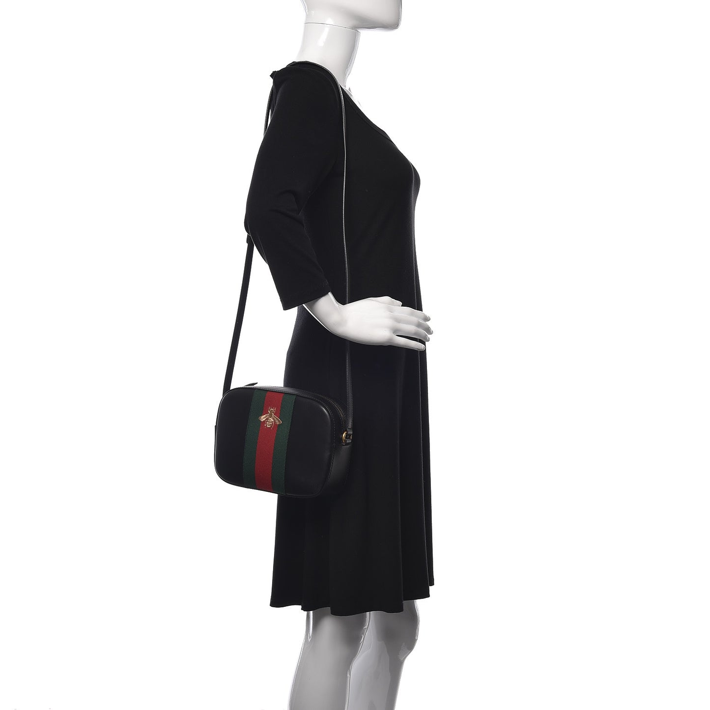 Calfskin Web Small Webby Bee Shoulder Bag Black
