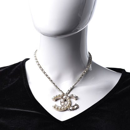 Chanel Pearl Crystal Lambskin Chain CC Necklace White Gold 2 of 5