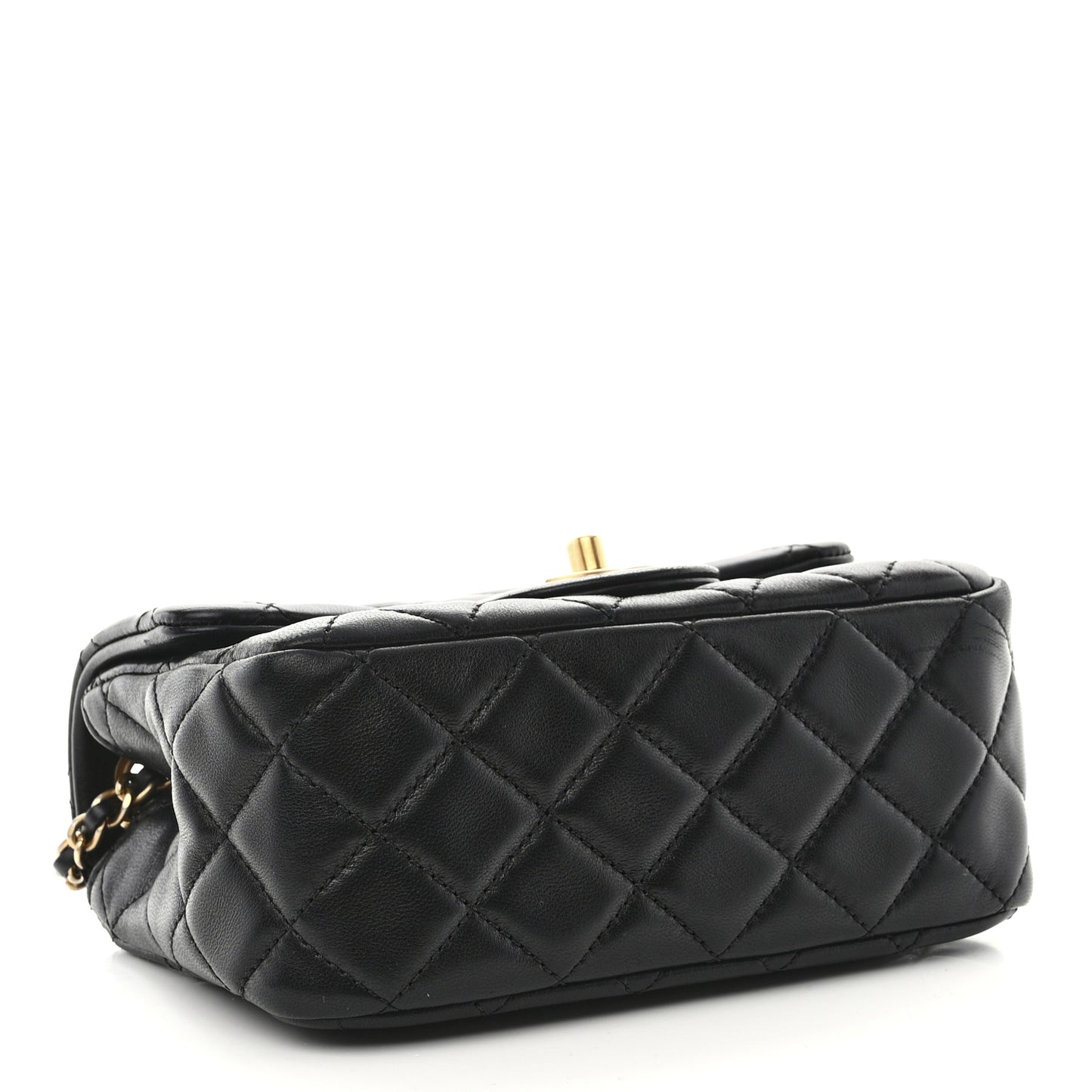 Lambskin Quilted Mini Pearl Crush Flap Black